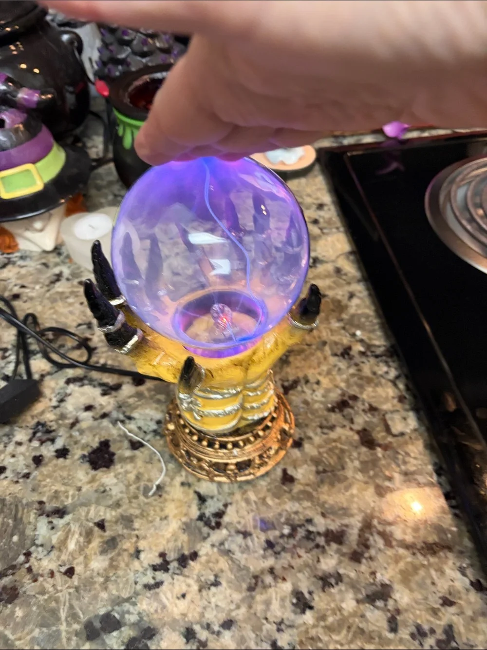 Decorative Yellow Hand Plasma Lantern with Blue-Purple Orb